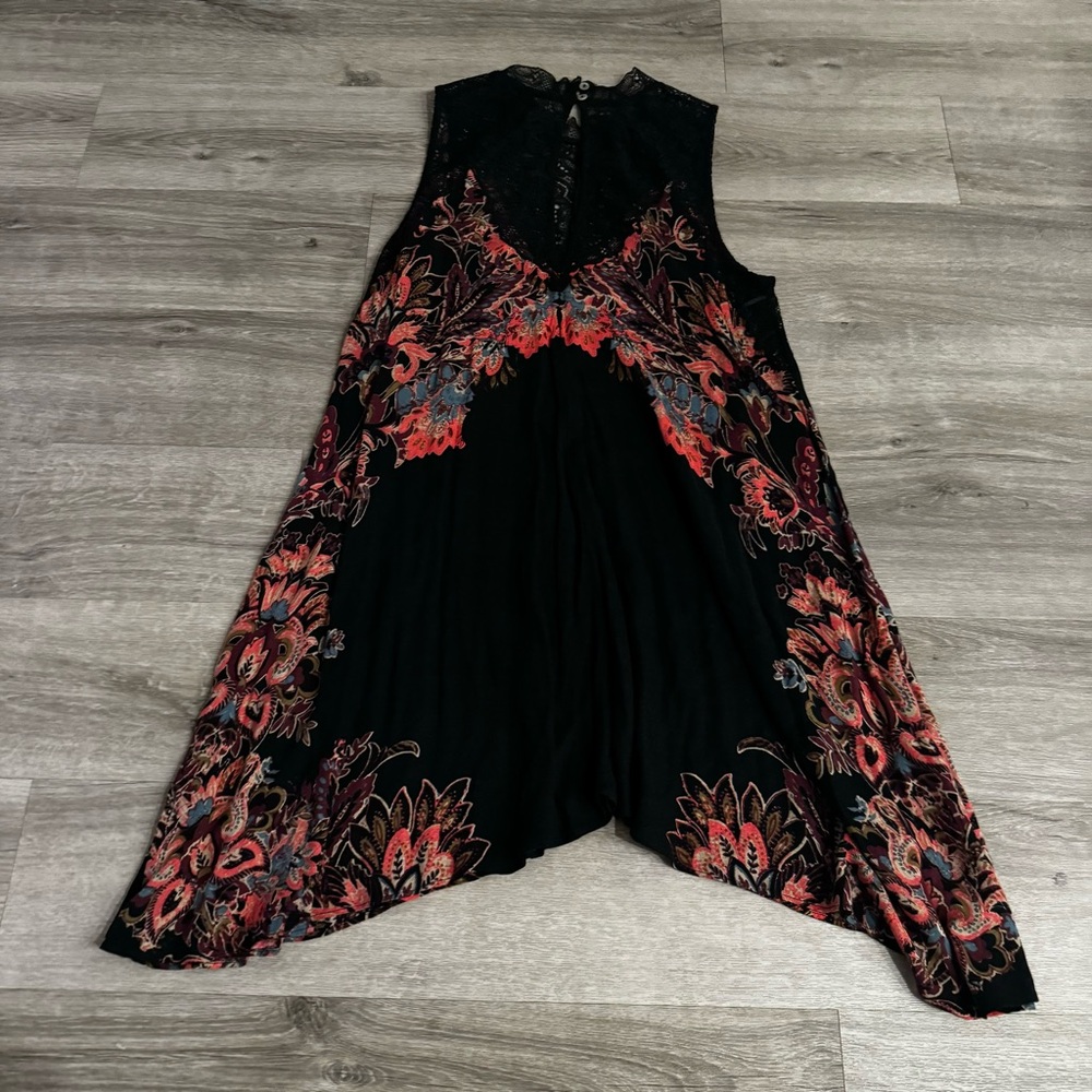 Free people black printed tunic dress size small